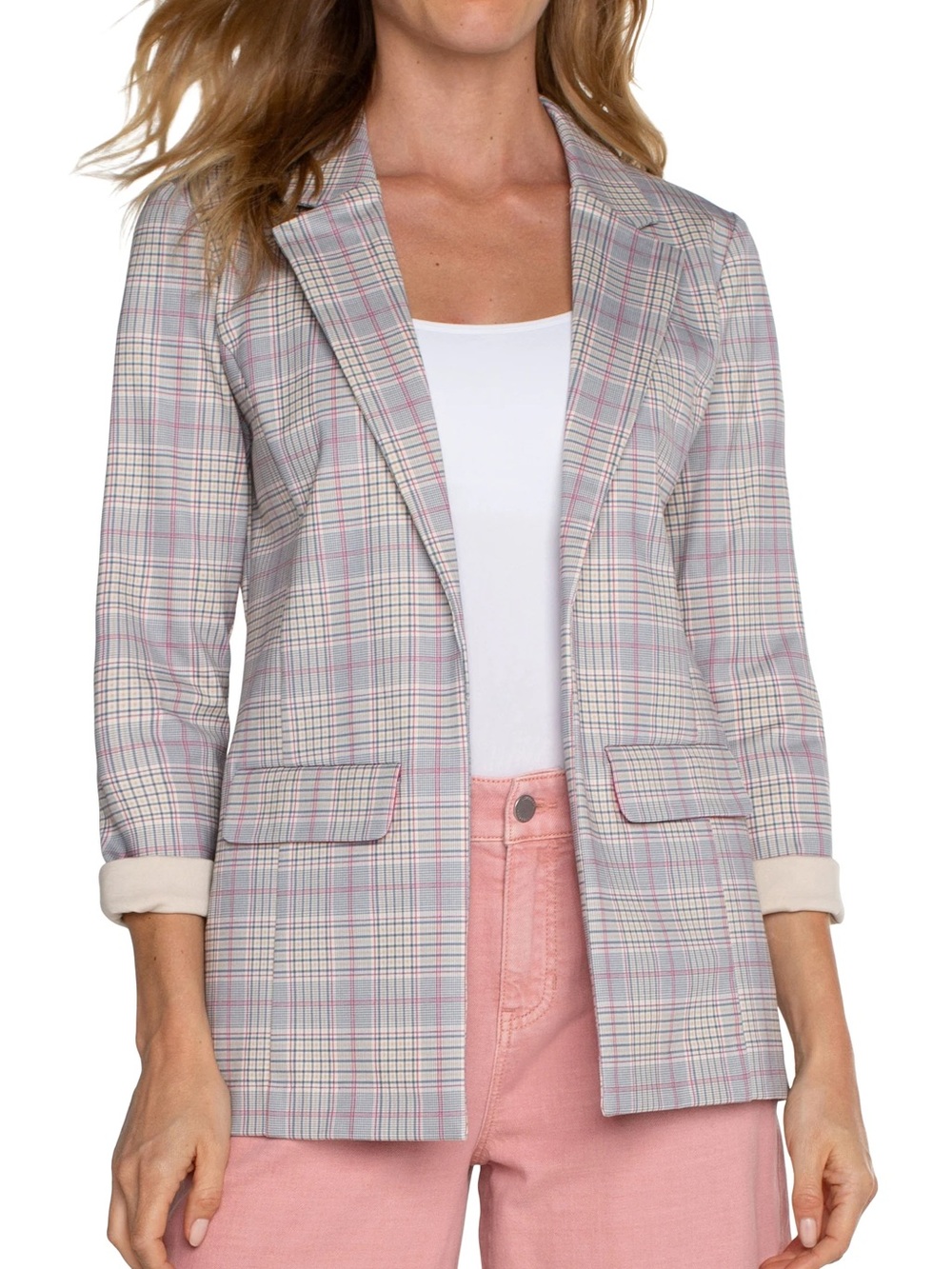 Liverpool Open Boyfriend Blazer Fuchsia Kiss Plaid Small Like New Preppy Office